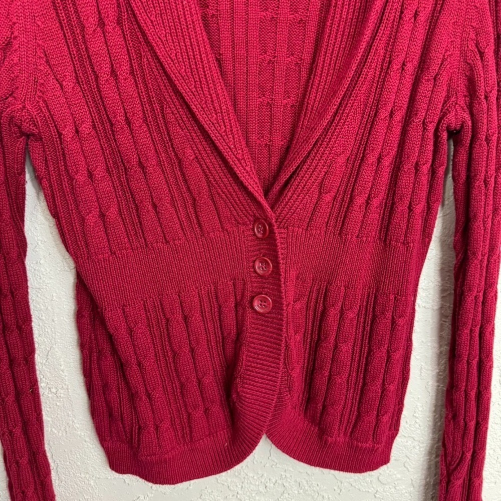 Croft & Barrow Red Cable Knit Cardigan Sweater Womens Sz M Shawl Collar Academia - Picture 3 of 11